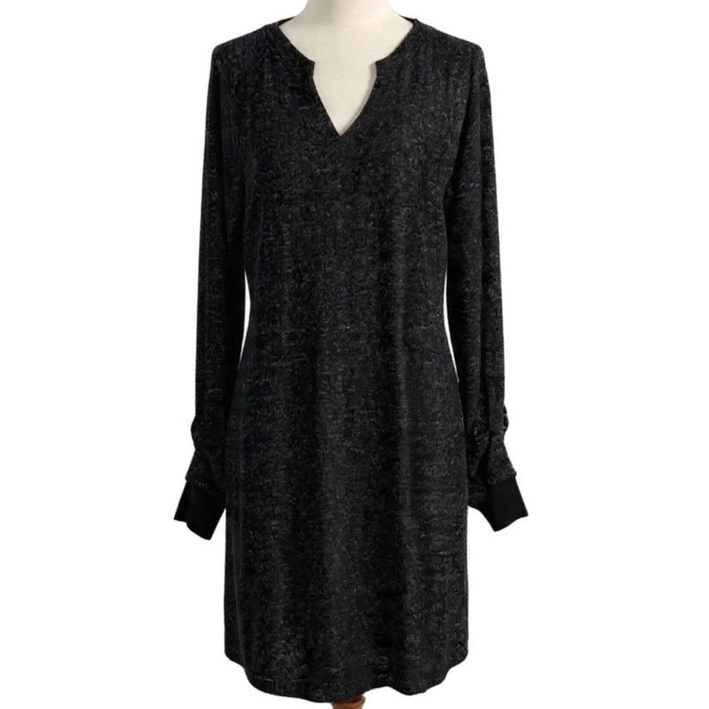 Cabi PJ Dress 3829 Gray Marled Knit V Neck Long Sleeve Shift Size S